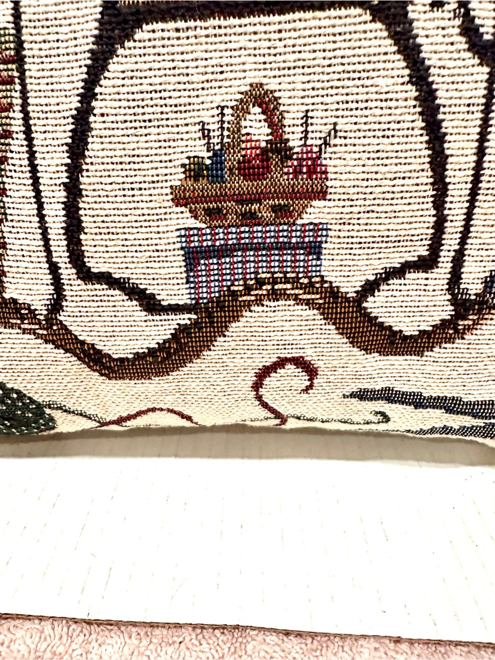 Vintage Tapestry Sewing Machine Accent Pillow  in Cream and Brown - Picture 6 of 10